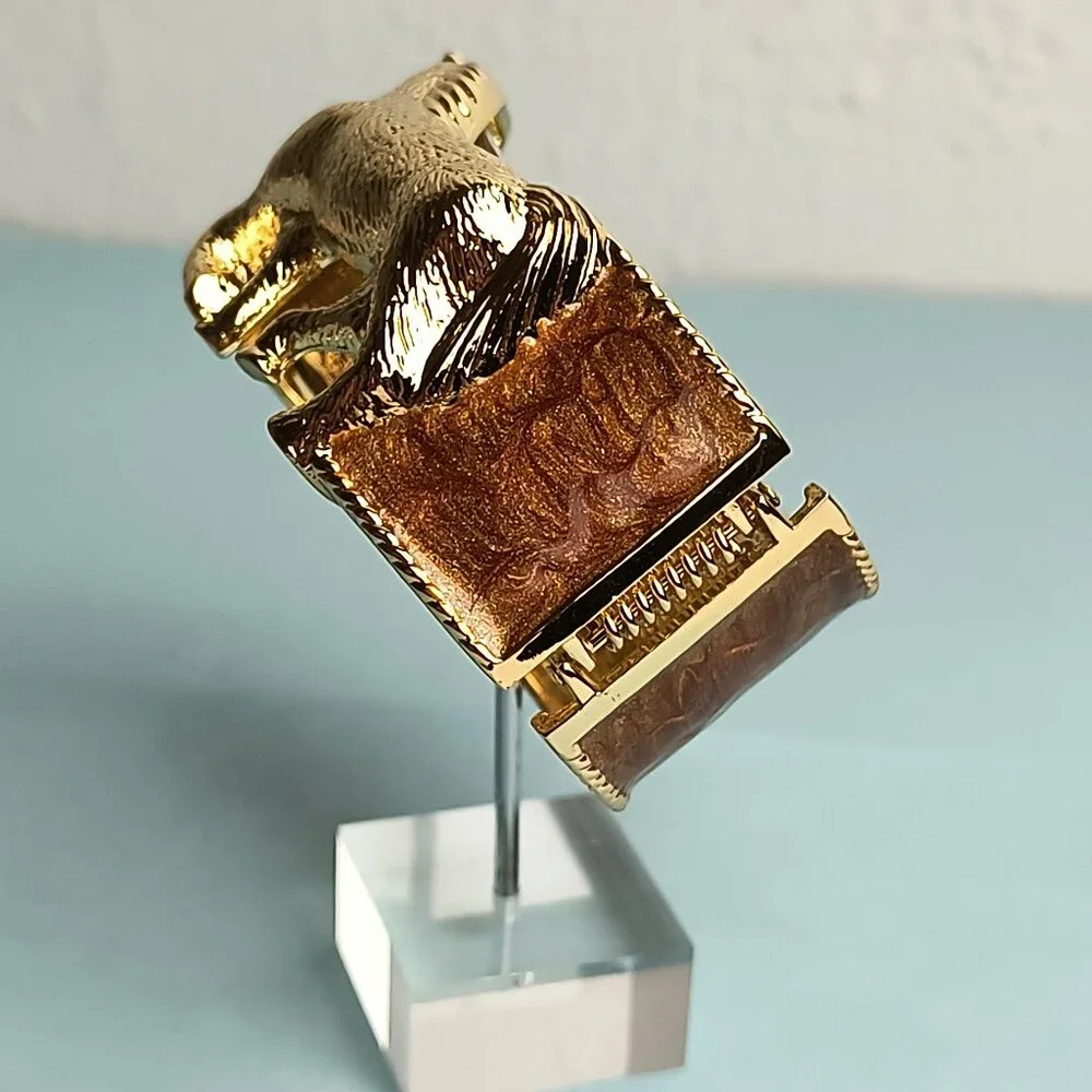 Western Glam Dripping Oil Oval Mustang horse Hinged Cuff Bangle Clamper Cuff